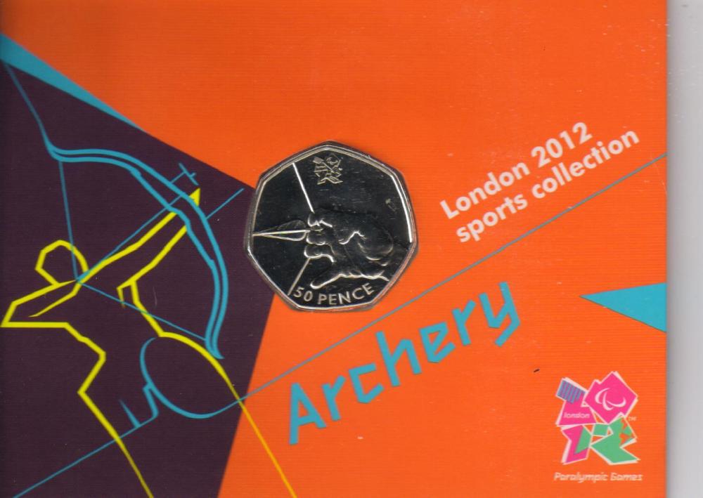 Коллекционная монета Великобритания 50 пенсов 2011 UNC XXX Летние Олимпийские игры 2012 в Лондоне - Стрельба из лука сувенир (М02797)