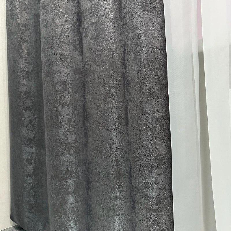 Шторы жаккардовые с мраморным узором среднее затемнение 1,5x2,7 м 2 шт. Графитовый (К1039-33) - фото 10