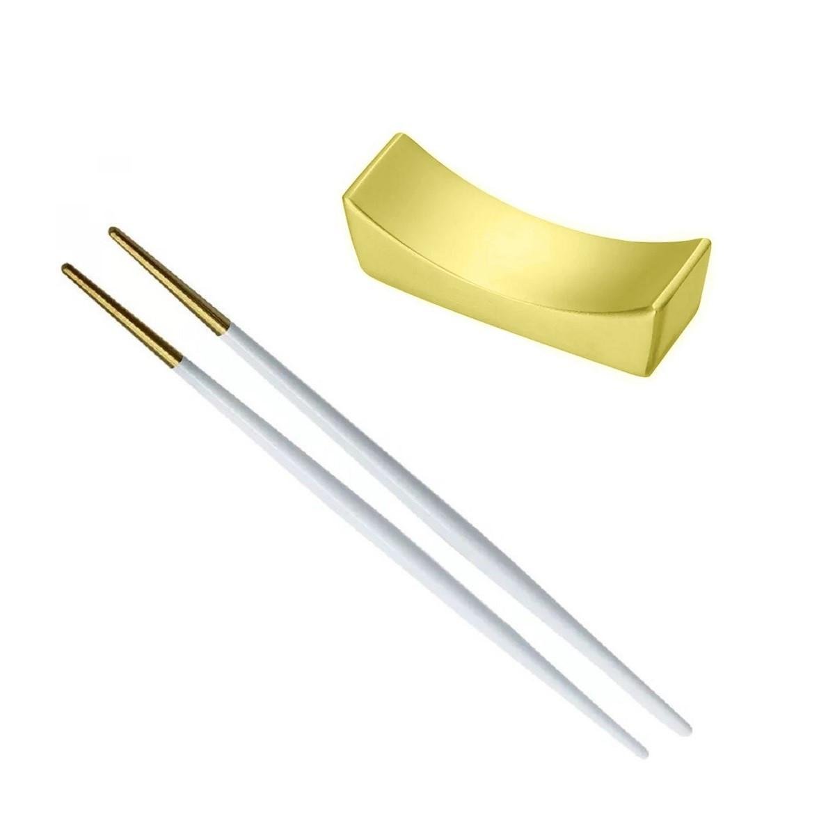 Комплект из подставки и палочек для суши REMY-DECOR с белой ручкой Золотой