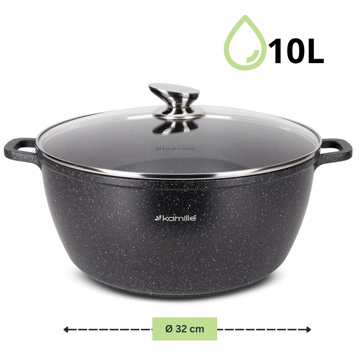 Каструля зі скляною кришкою та антипригарним покриттям Kamille КМ-4481 з литого алюмінію 10 л Чорний мармур (150-84-4481) - фото 2 Каструля зі скляною кришкою та антипригарним покриттям Kamille КМ-4481 з литого алюмінію 10 л Чорний мармур (150-84-4481) - фото 2