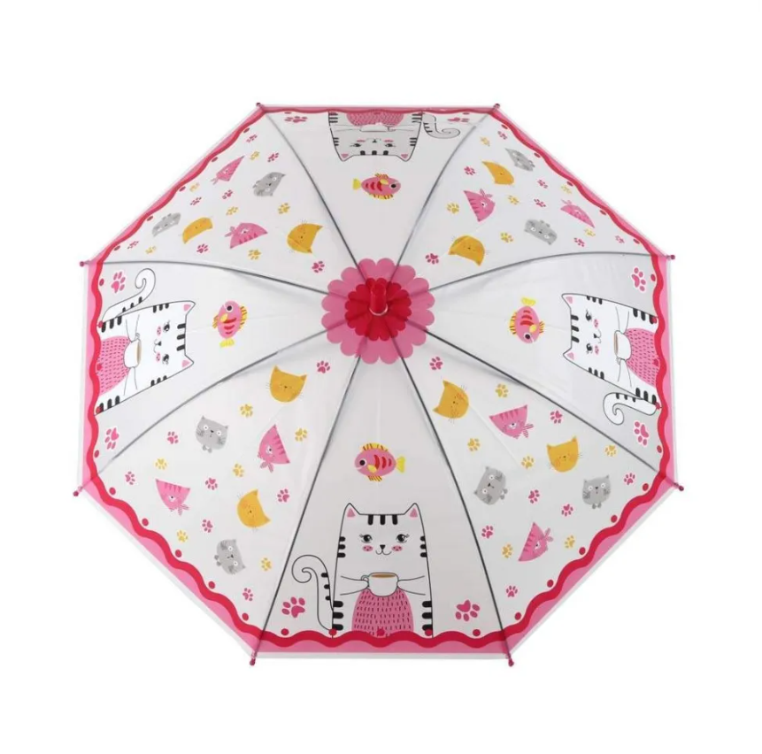 Дитяча парасолька-тростина SUNROZ Cartoon Umbrella Котик напівавтомат 81 см 8 спиць (SUN8796)