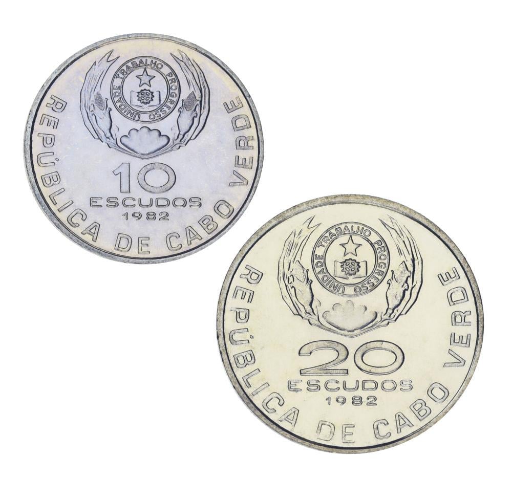 Монета коллекционная Кабо-Верде 1982 г. AU-UNC Памятные 10/20 эскудо 2 шт.