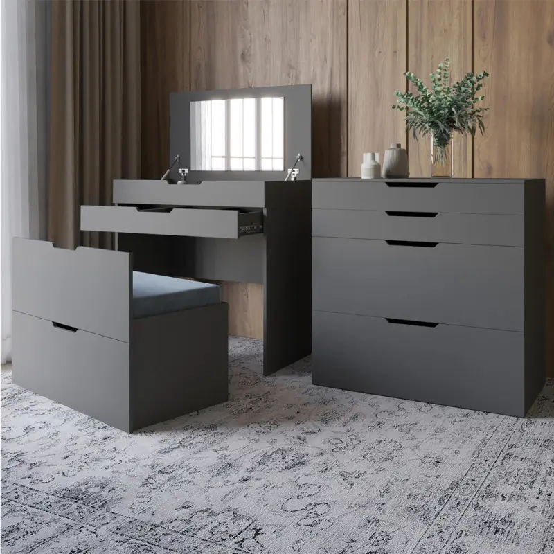 Комод-трюмо с зеркалом Lion Aziya Антрацит (Lion-041662) - фото 1 Комод-трюмо с зеркалом Lion Aziya Антрацит (Lion-041662) - фото 1