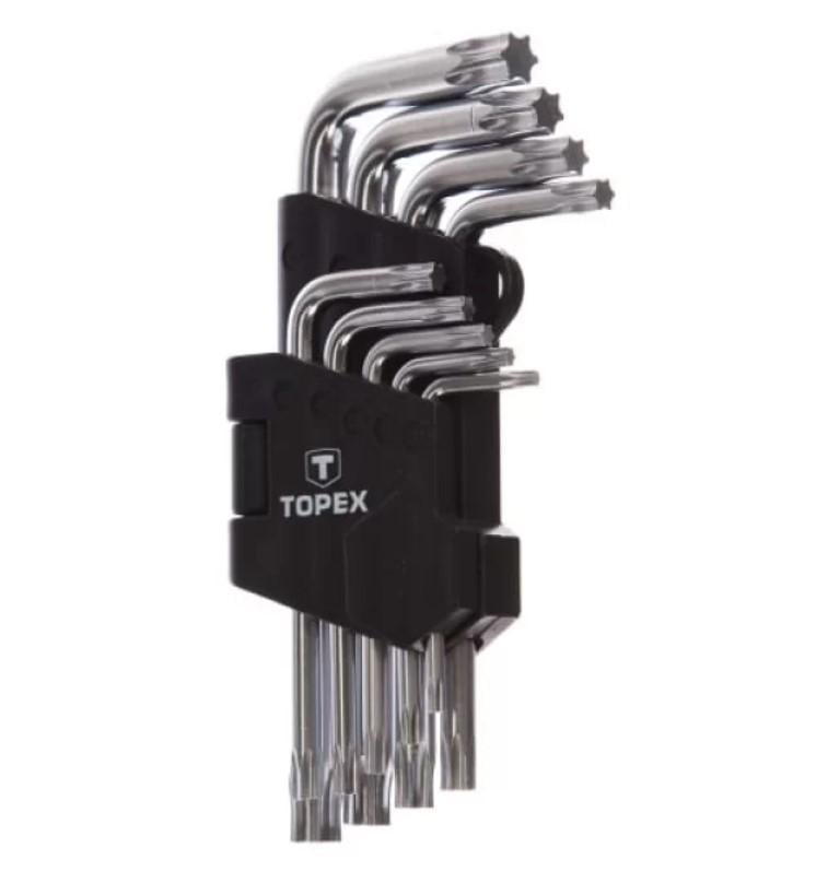 Набор шестигранных ключей Torx Topex T10-T50 9 шт. ключи звездообразные короткие (22743)