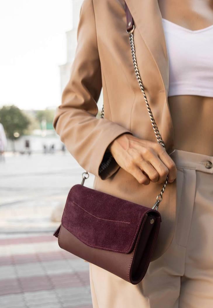 Жіноча сумка шкіряна Еліс Велюр Krast Бордовий (A-026572) Жіноча сумка шкіряна Еліс Велюр Krast Бордовий (A-026572)