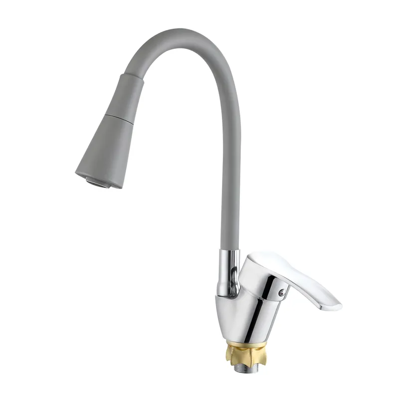 Змішувач для кухні Zerix YUT-279 гнучкий високий одноважільний цинковий сплав Хром (b-ZX5987)