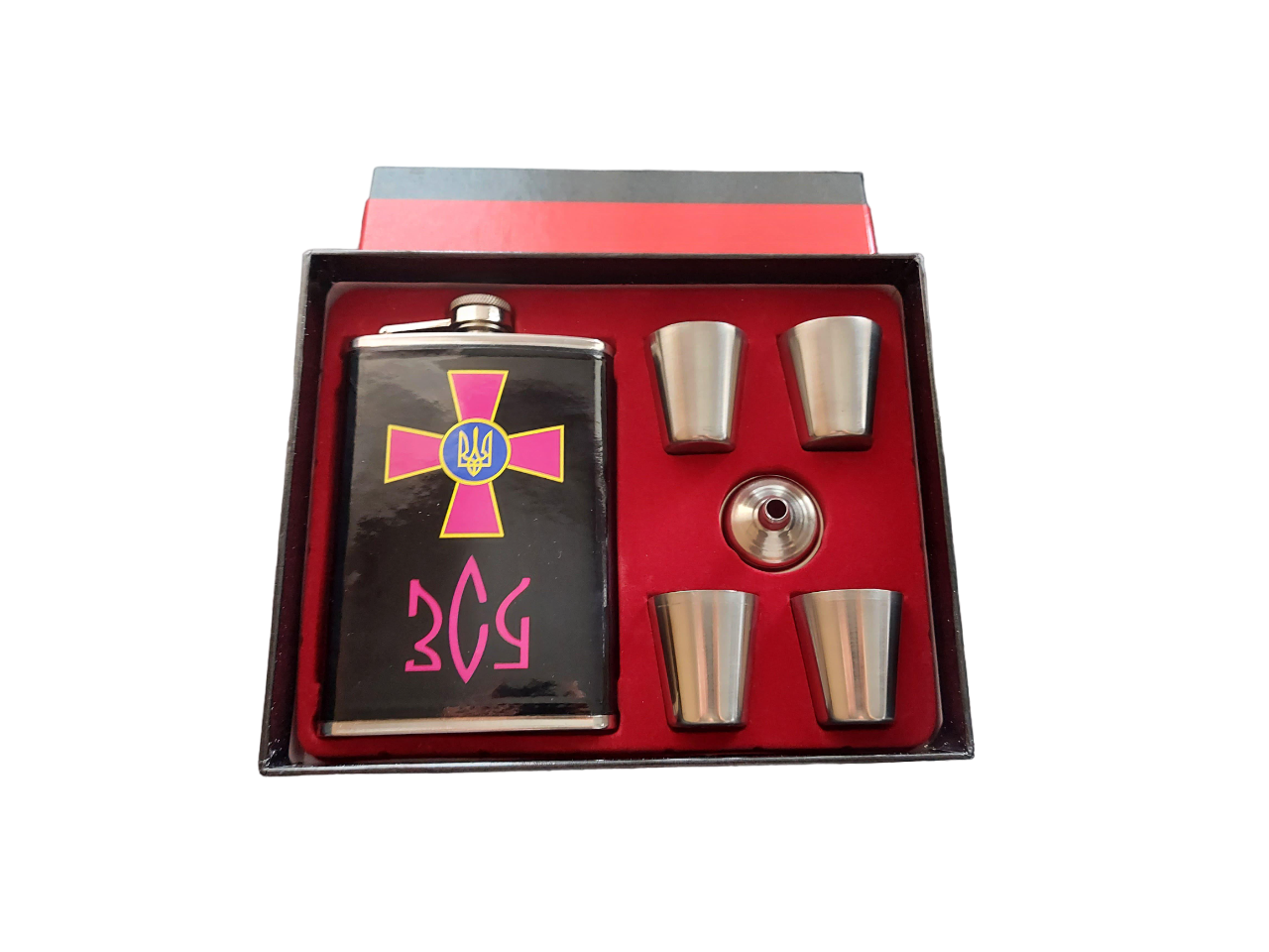 Подарунковий набір фляга з чарками PandaShop "ЗСУ" 9oz 4 чарки (919752) Подарунковий набір фляга з чарками PandaShop "ЗСУ" 9oz 4 чарки (919752)