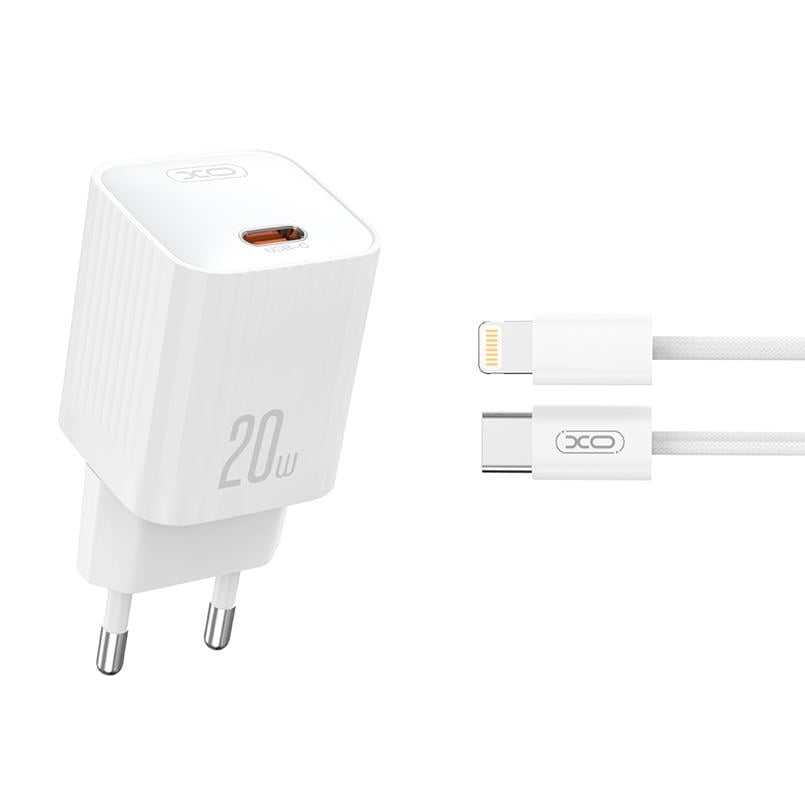 Сетевое зарядное устройство XO L146 PD20W Single USB-C Lightning cable Белый (XO-L146+L-White)
