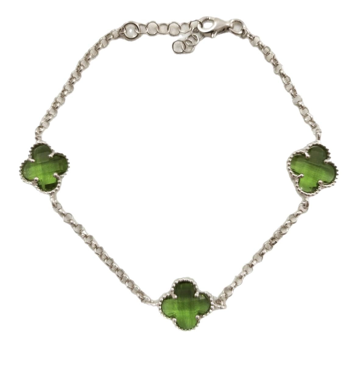 Браслет серебряный Клевер с султанитом 17-20 см (БЛТ/С-слт)