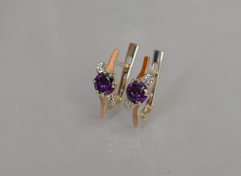 Серебряные серьги Sil с золотыми вставками 134s-10 Фиолет (Sil-1197)