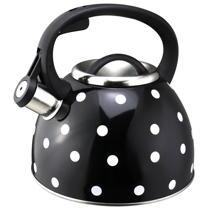 Чайник для плиты Горошек н/ж сталь со свистком и нейлоновой ручкой 2,5 л Черный (MX-12385R) - фото 1 Чайник для плиты Горошек н/ж сталь со свистком и нейлоновой ручкой 2,5 л Черный (MX-12385R) - фото 1