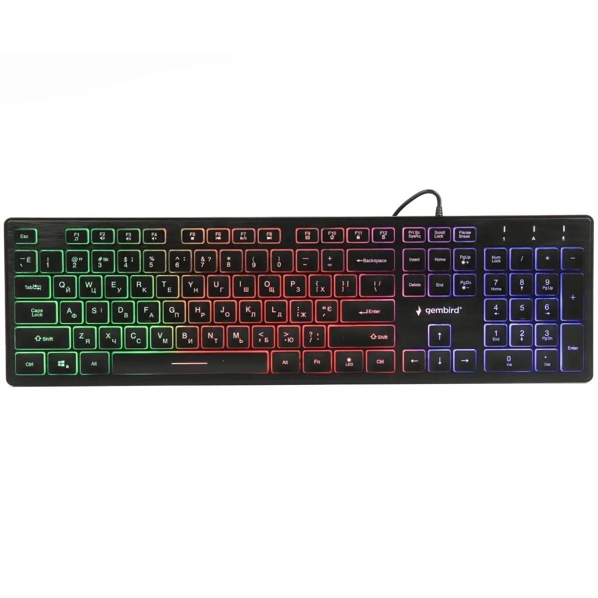 Клавиатура мембранная проволочная Gembird KB-UML-01-UA 104 клавиши USB Rainbow Black (34965292)