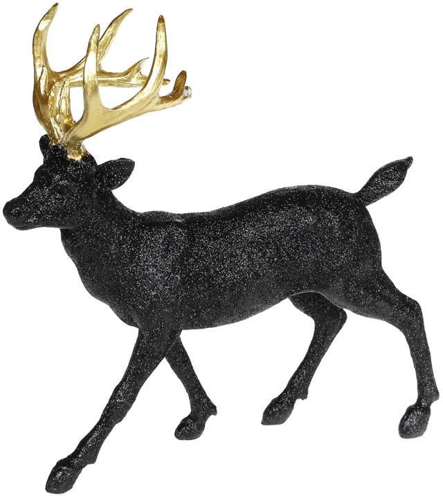 Статуэтка декоративная Олень с золотыми рогами 23х8х24 см Черный с глитером