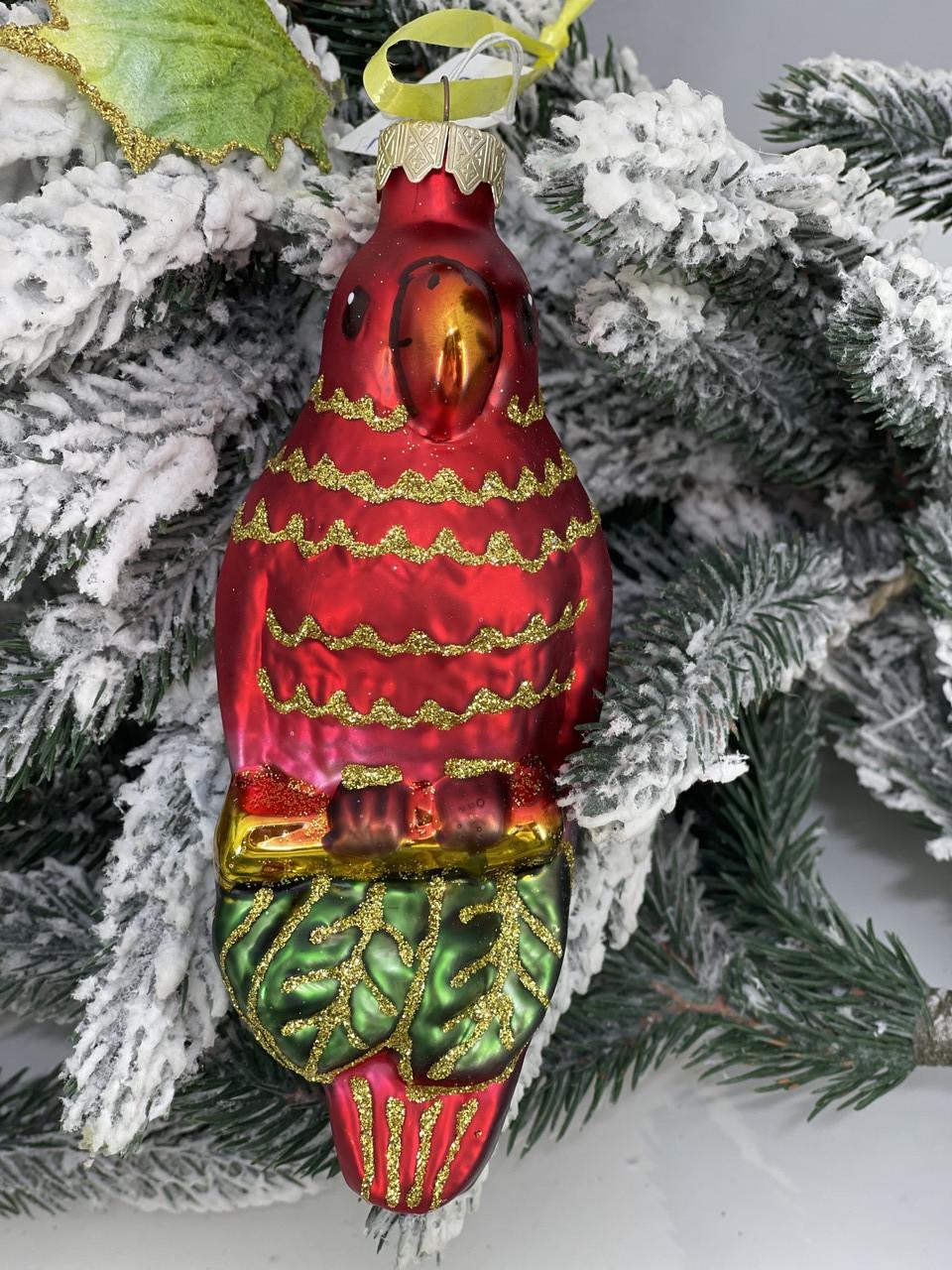 Игрушка стеклянная елочная Попугай большой 15 см