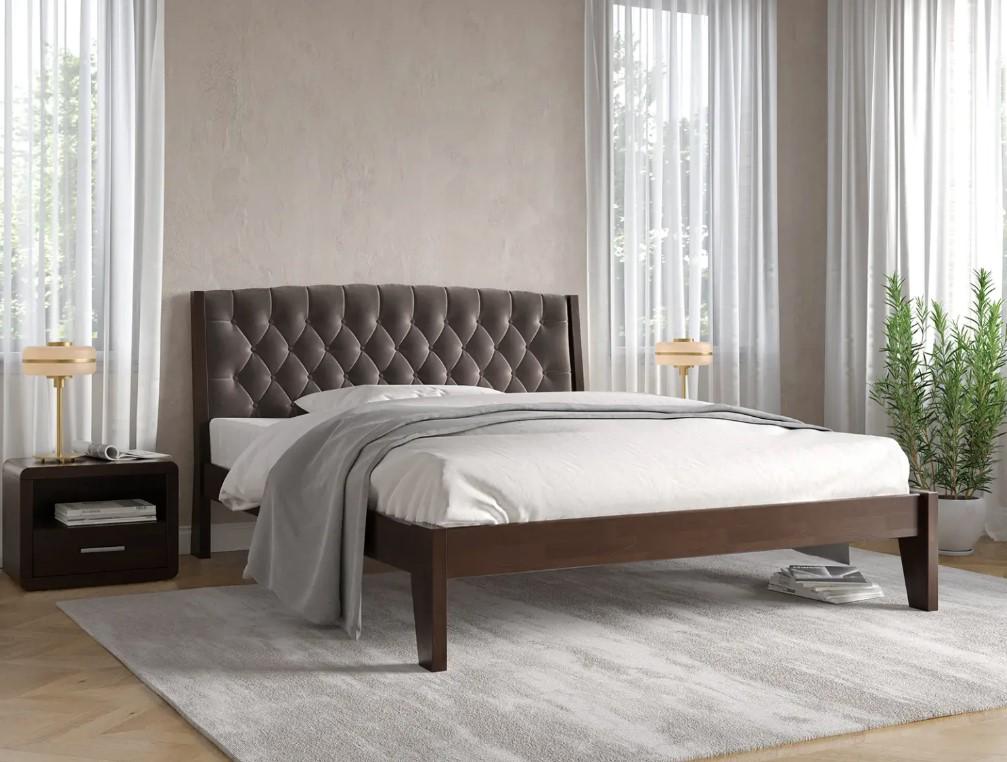 Кровать двуспальная Arbor Drev Алекс 160x200 см велюр лагуна Венге темный (0111)