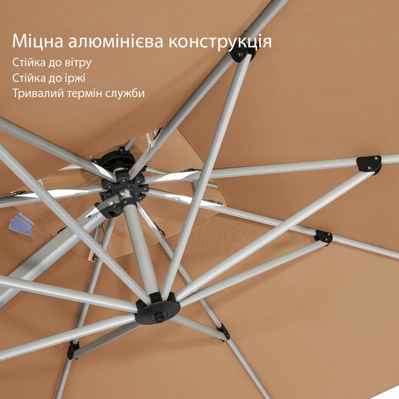 Садова парасоля WCG з LED-підсвіткою сонячною панеллю та чохлом 3х3 м - фото 3 Садова парасоля WCG з LED-підсвіткою сонячною панеллю та чохлом 3х3 м - фото 3