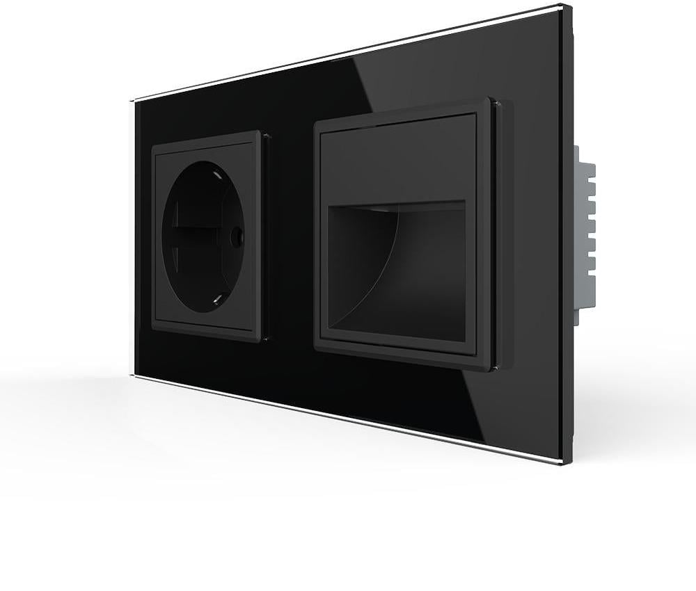 Розетка-светильник LIVOLO для лестницы/коридора 2700K 230В 0,35 Вт стеклянная рамка Черный (VL-C7FCTC16A/FCL1-4BP)