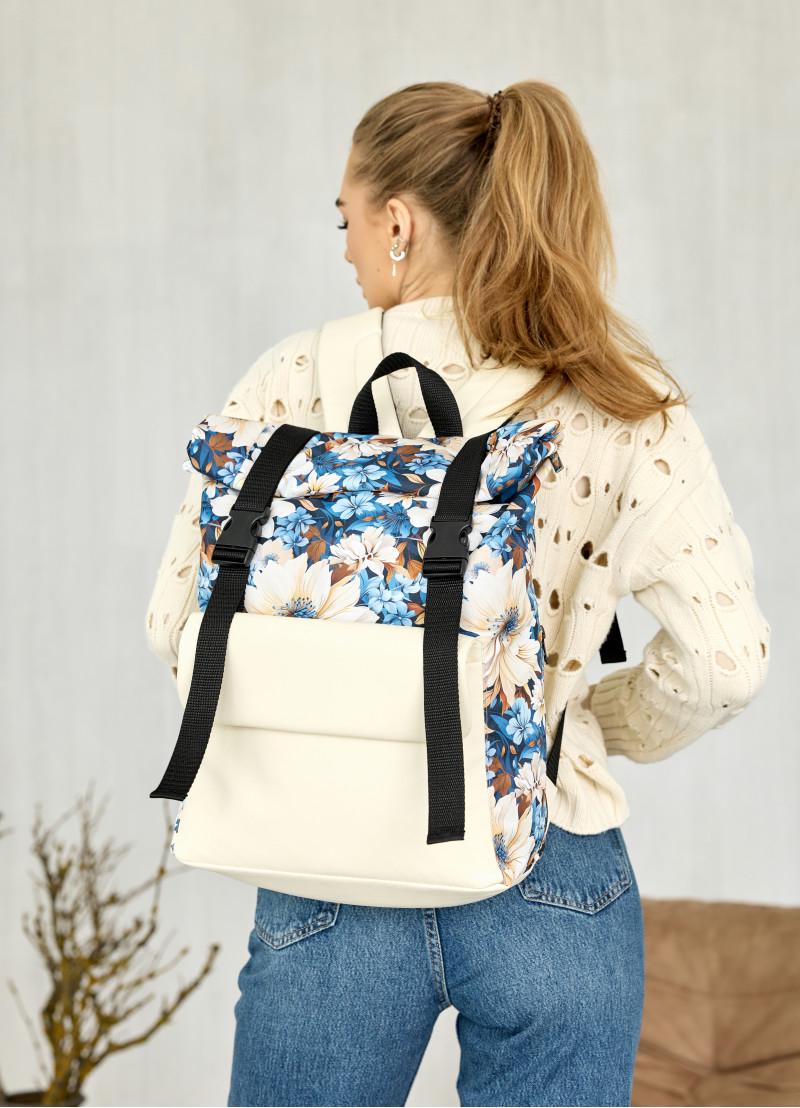 Рюкзак женский Sambag Roll Top Milton с принтом Blue Flowers 41х30х16 см (24251722)