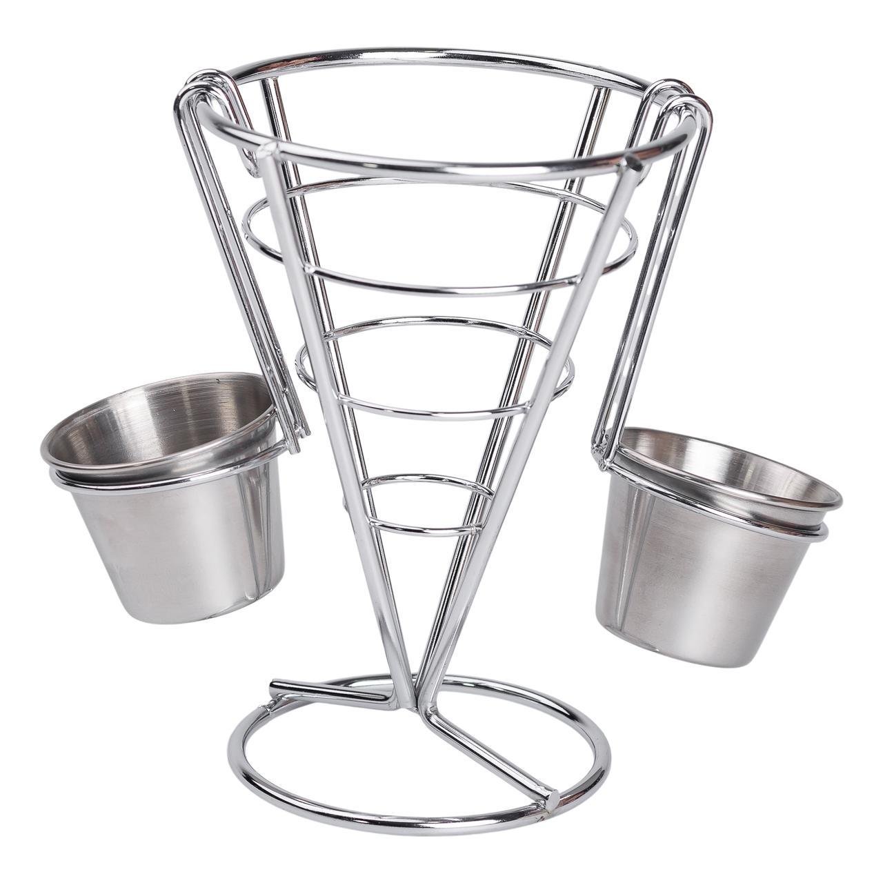 Корзина конусная для картофеля фри с соусниками 15х15х13,5 см Серый