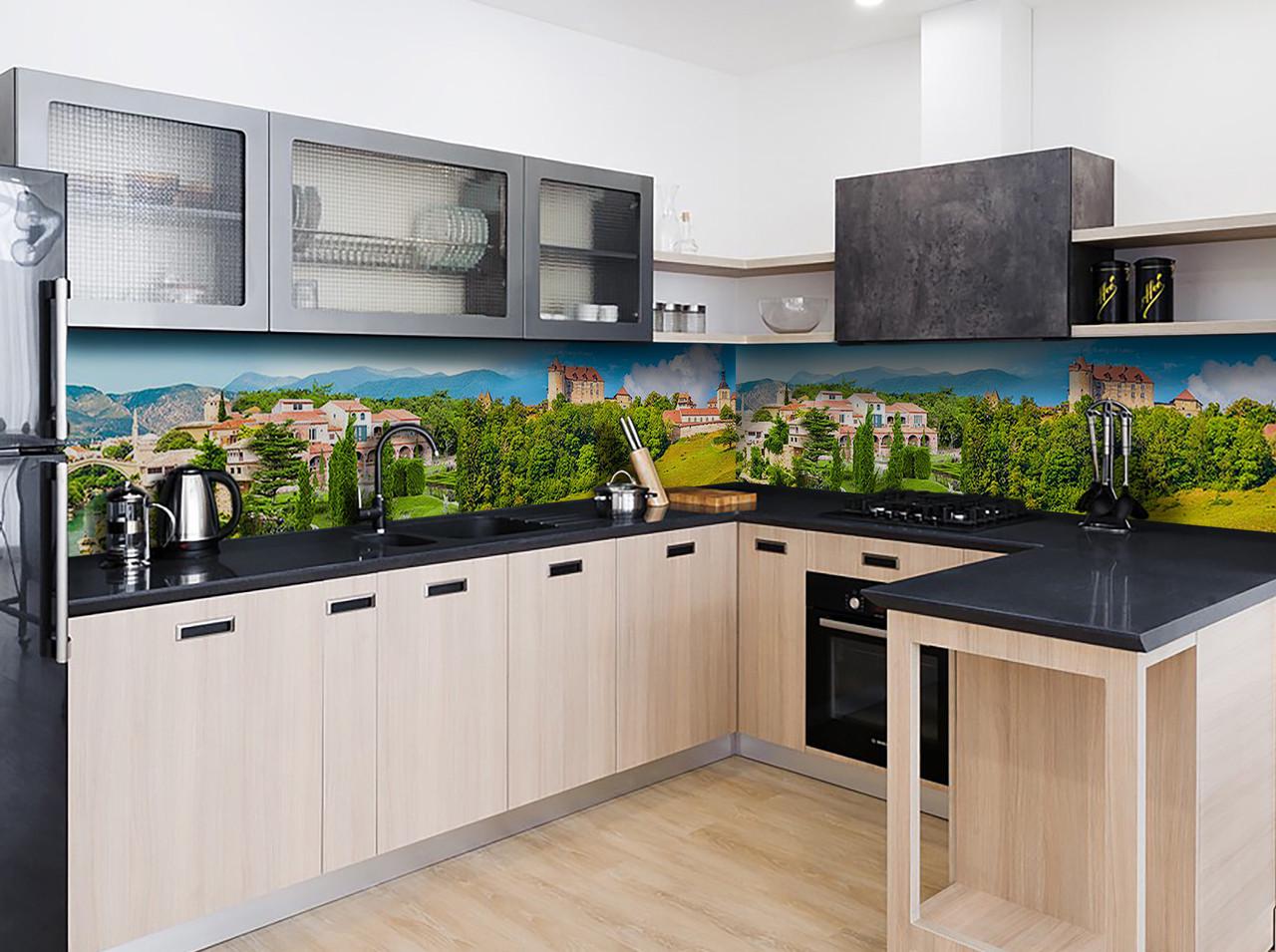 Кухонный фартук Город в лесу из самоклеющейся виниловой пленки 65х250 см Зеленый Кухонный фартук Город в лесу из самоклеющейся виниловой пленки 65х250 см Зеленый