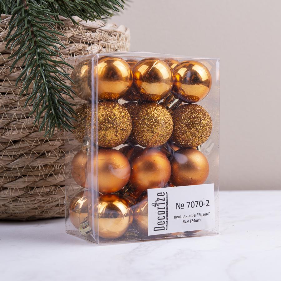 Кулі ялинкові 3 см 24 шт. Рожеве золото (7070-2) - фото 1