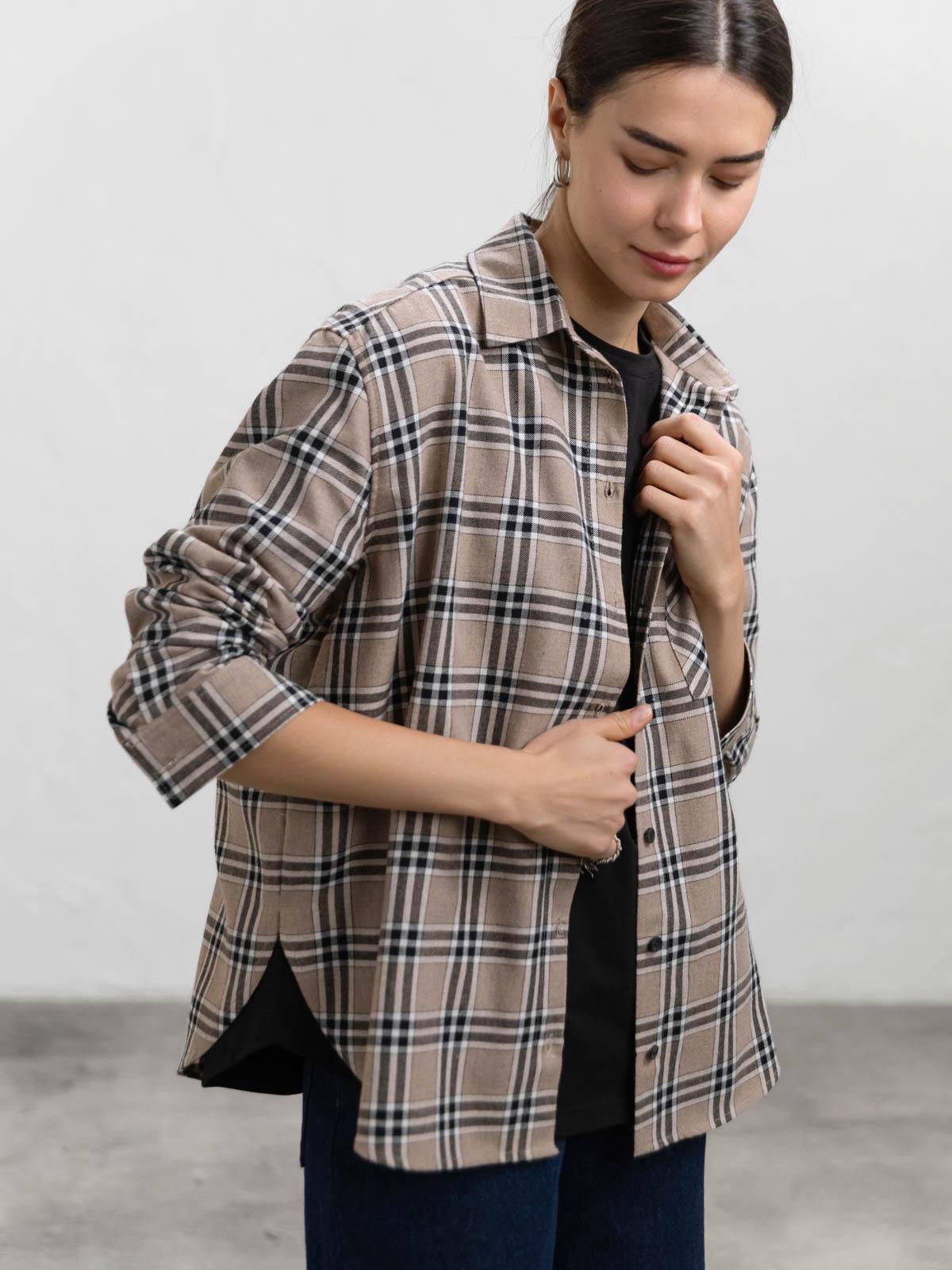 Сорочка жіноча бавовняна в клітинку FROMUS XL Коричневий (9511-15) - фото 5