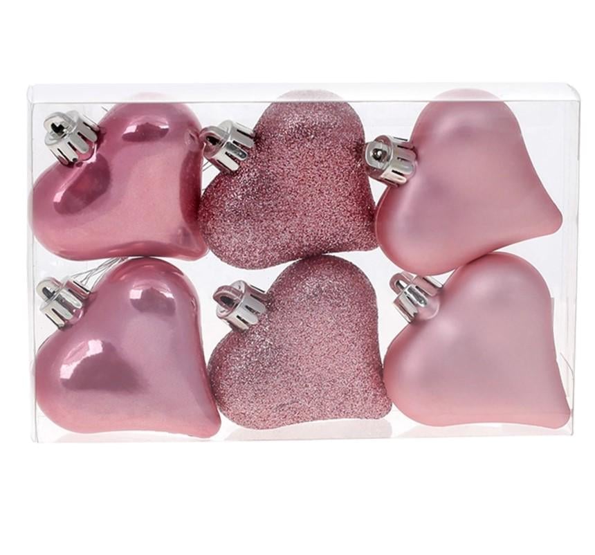 Набор украшений Сердечки новогодних пластиковых 6 шт. 6 см (13049)