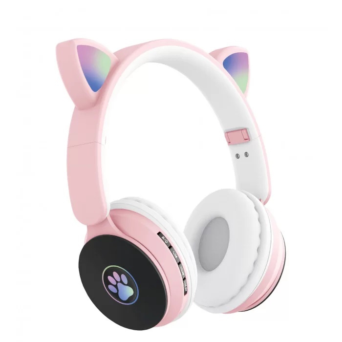 Наушники CAT ST77M беспроводные со светящимися кошачьими ушками Pink (tf4003)