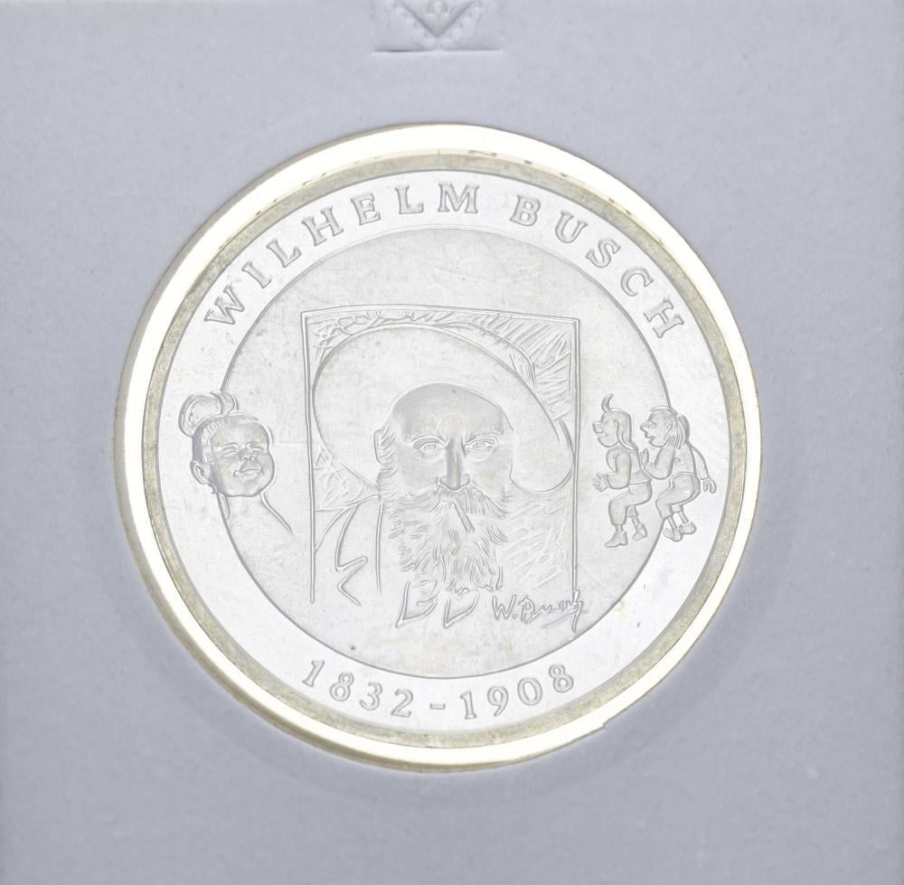 Колекційна монета Німеччина 10 євро 2007 Вільгельм Буш Срібло UNC (М10904)