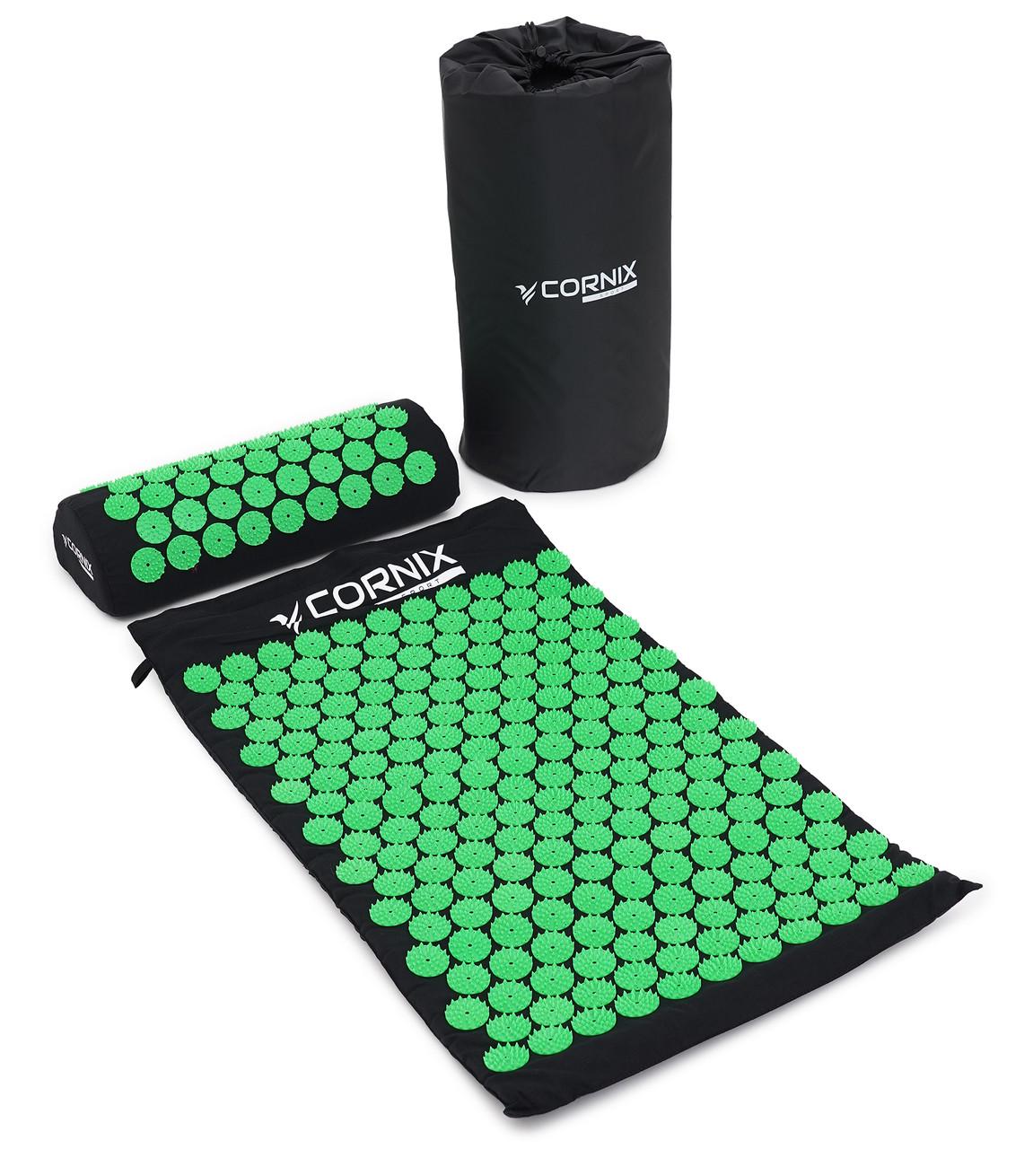 Килимок акупунктурний з валиком Cornix Classic Mat Аплікатор Кузнєцова XR-0110 Black/Green (2375571719) - фото 2