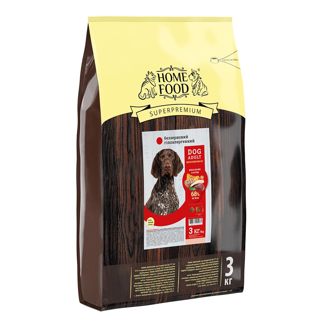 Корм HOME FOOD  для дорослих собак середніх і великих порід беззерновой гіпоалергенний М'ясо качки з нутом 3 кг - фото 1