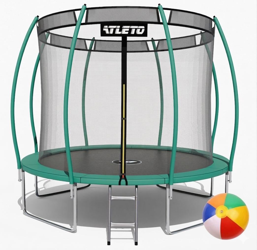 Батут Atleto с внутренней сеткой 374 см Зеленый (3116)