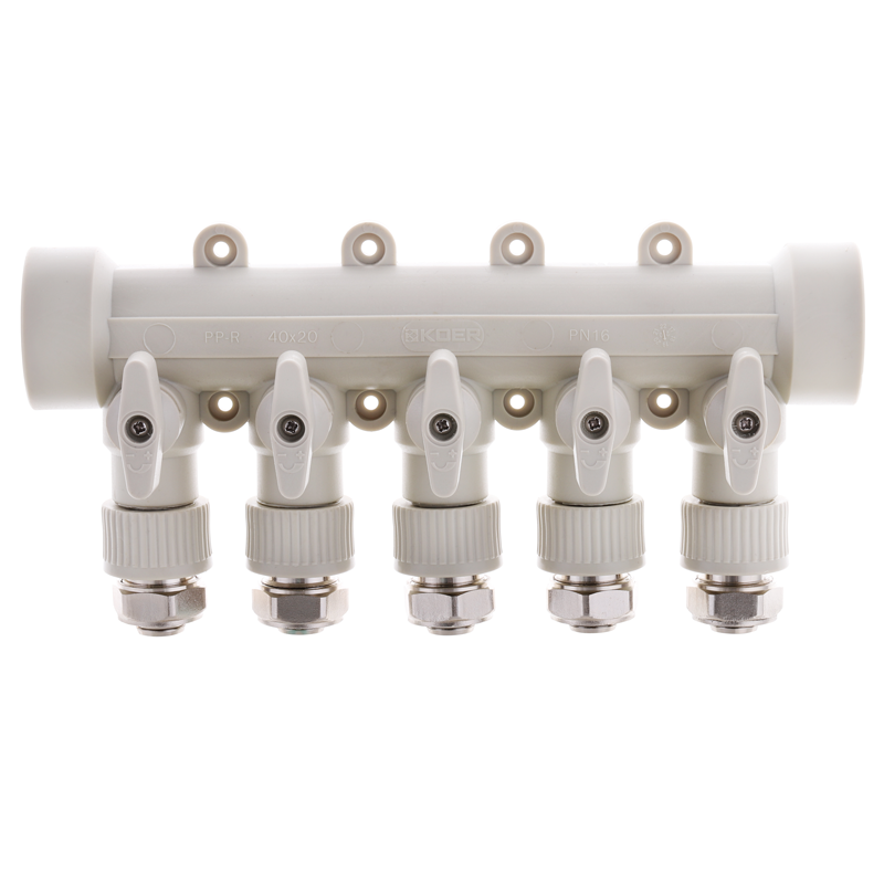 Колектор роздільний PPR KOER K0193.PRO 5-way з фітингом 40x20 (KP2558) - фото 2 Колектор роздільний PPR KOER K0193.PRO 5-way з фітингом 40x20 (KP2558) - фото 2