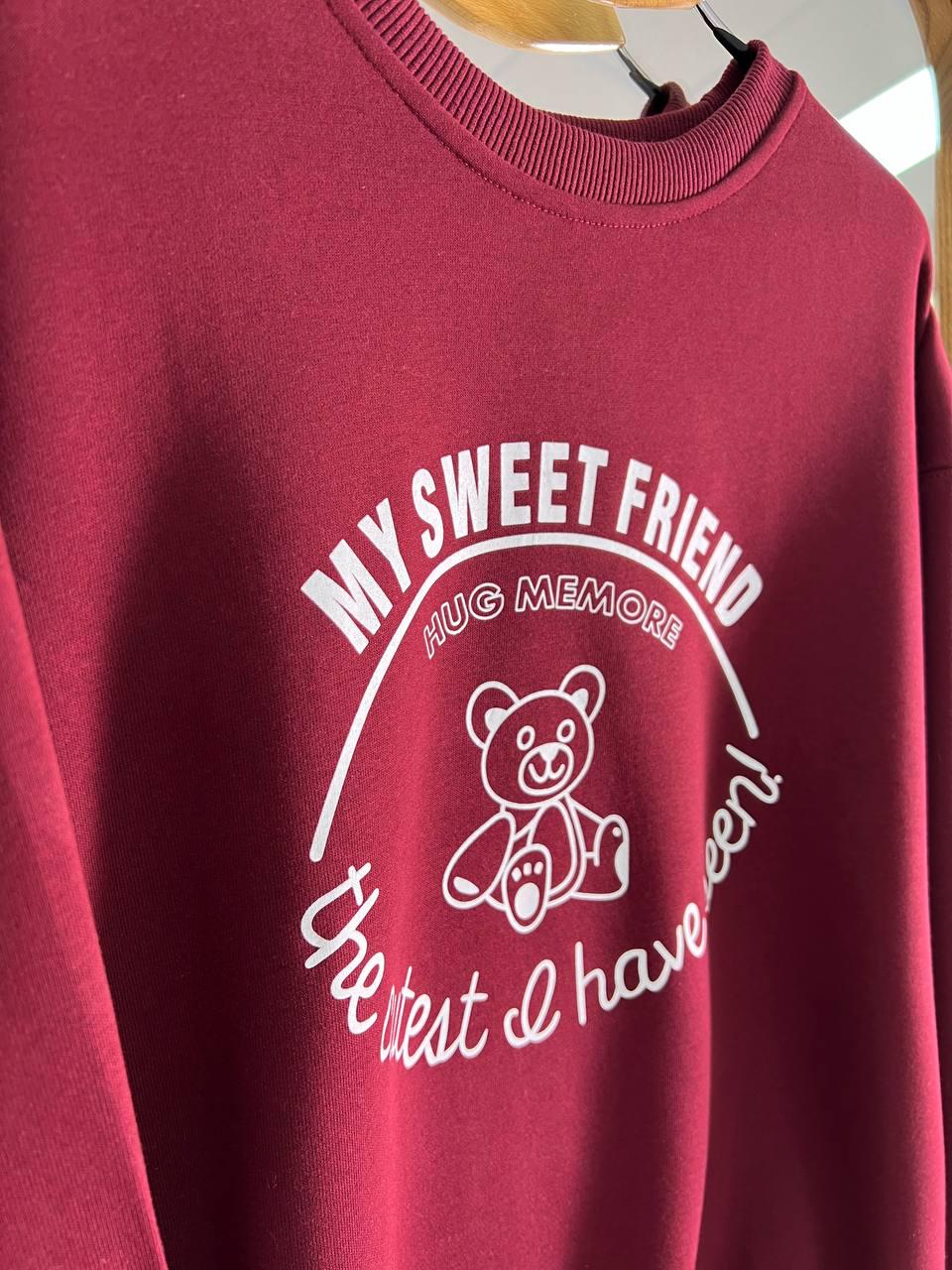 Світшот жіночий A-N 25057 з малюнком ведмедиком попереду середньої довжини комфорт OS Бордовий (3340) - фото 2 Світшот жіночий A-N 25057 з малюнком ведмедиком попереду середньої довжини комфорт OS Бордовий (3340) - фото 2