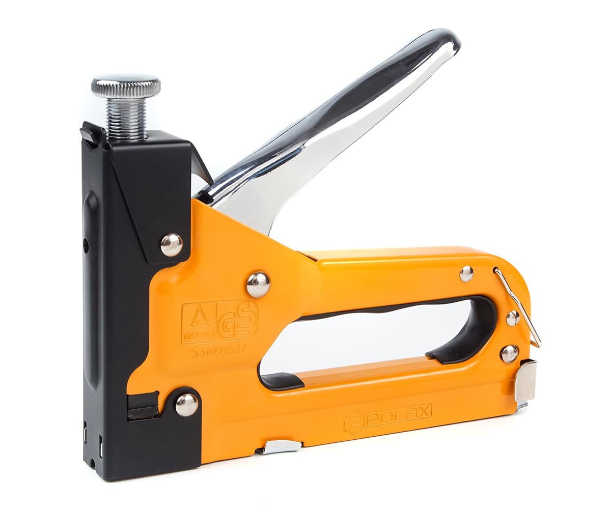 Степлер строительный металлический регулировка силы удара универсальный Polax 4-14 мм 100 скоб в комплекте (24-004)