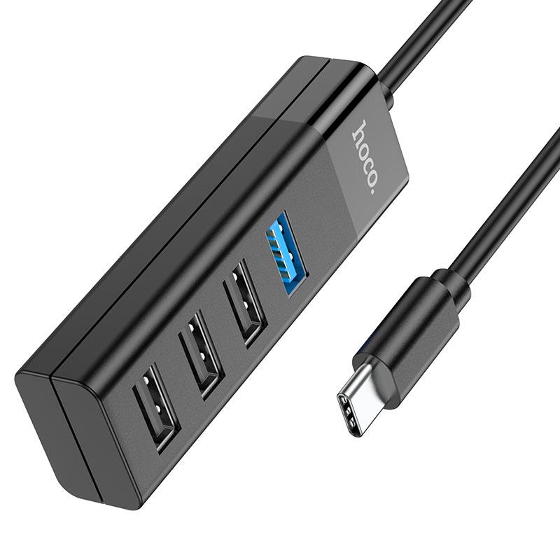 USB-хаб адаптер HB25 4в1 Type-C 4 USB 3,0+USB 2 30 см Чорний (6585754563) - фото 2