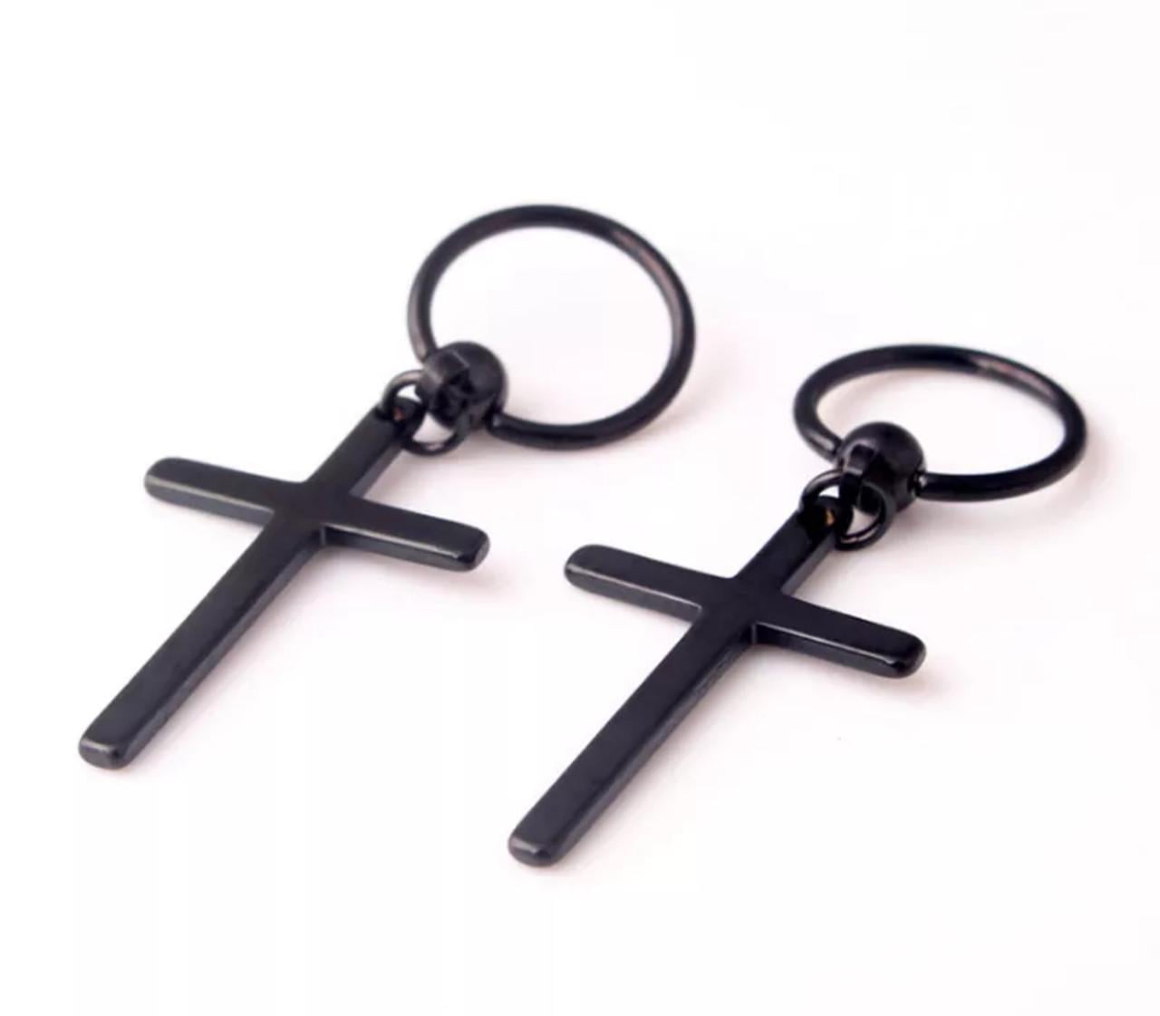 Серьги Black cross в форме креста Черный (34122969)