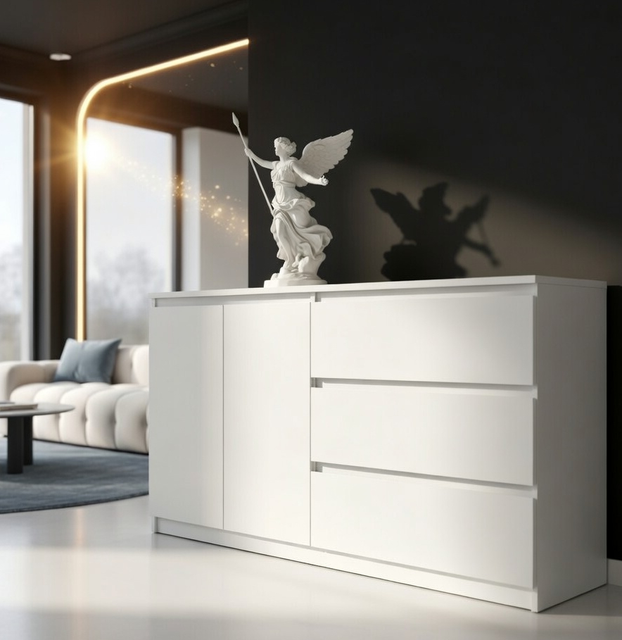 Комод Мастер Форм Брайт телескопические направляющие правосторонний ДСП 1600/44 1580 158х37,6х73 см Белый