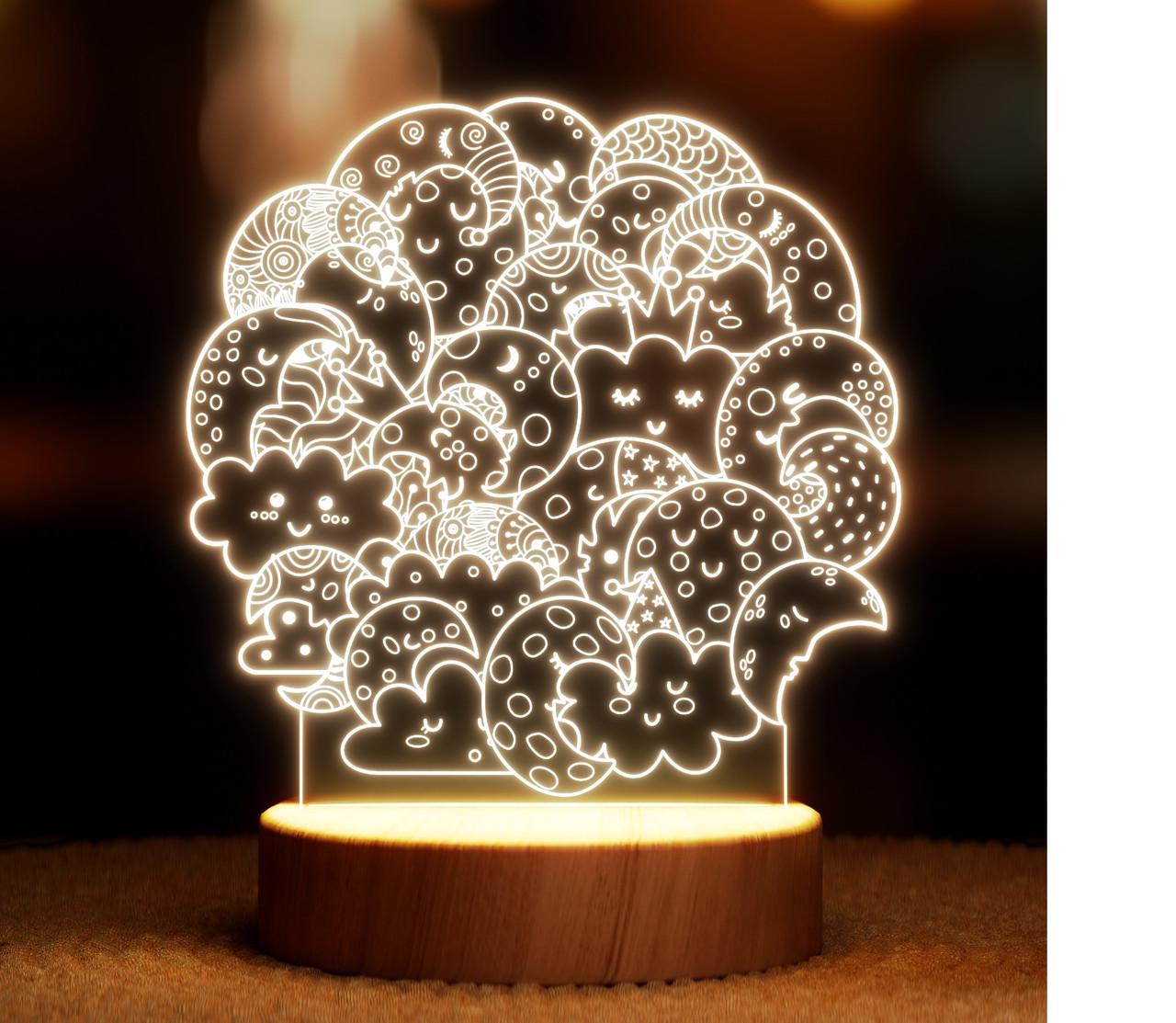 Ночник-светильник Lampic Лунокруг USB дерево/акрил 15х19 см Желтый (32377321)