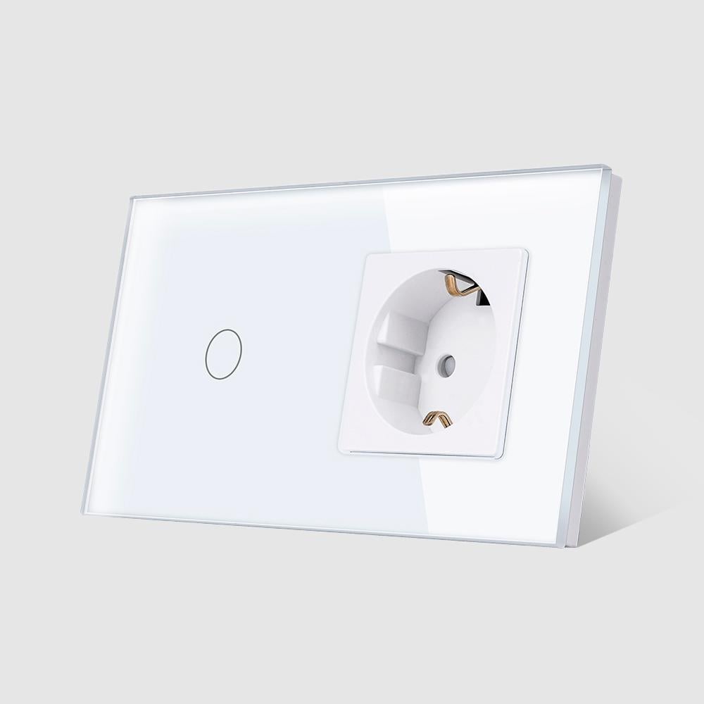 Выключатель Wi-Fi Tuya smart сенсорный без нулевой линии и розетка 1 клавиша Белый (WH00578)