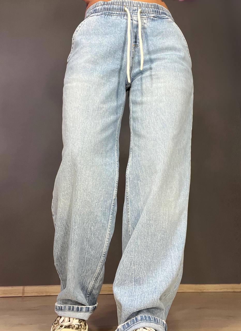Джинси жіночі I8 52422 Palazzo Jeans талія на резинці зі шнурком широкий крій палаццо р. 30 Блакитний (3367) - фото 3