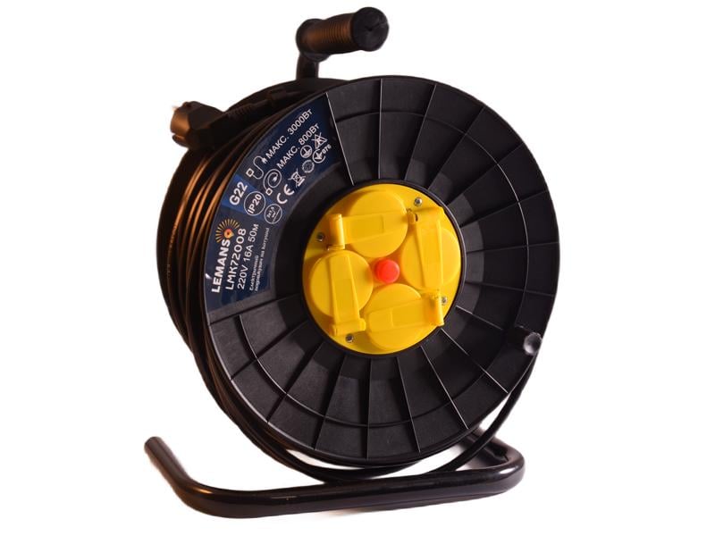 Подовжувач-котушка Lemanso LMK72008 4 розетки з кришками 50 м 16А з заземленням і захистом від перенавантаження 800-3000 Вт (4972) Подовжувач-котушка Lemanso LMK72008 4 розетки з кришками 50 м 16А з заземленням і захистом від перенавантаження 800-3000 Вт (4972)