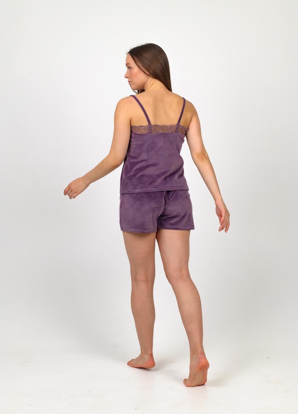 Пижама женская майка и шорты N.EL 1285-53k L с кружевом Лиловый - фото 3 Пижама женская майка и шорты N.EL 1285-53k L с кружевом Лиловый - фото 3