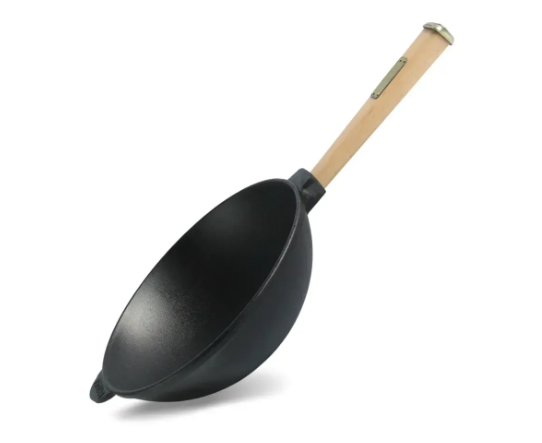 Чавунна сковорода Brizoll WOK з дерев'яною ручкою 2,8 л (W26H)