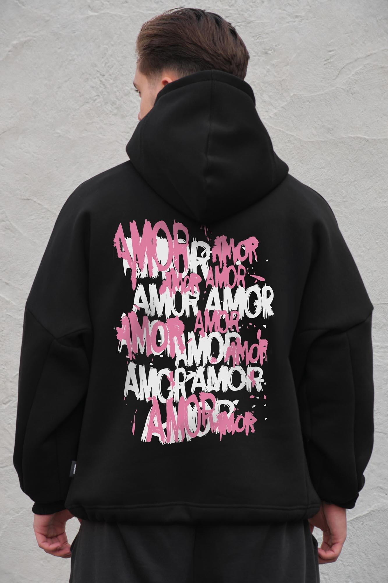 Худи на флисе с капюшоном и принтом оверсайз Without Amor One size Black (8056461 8056462)