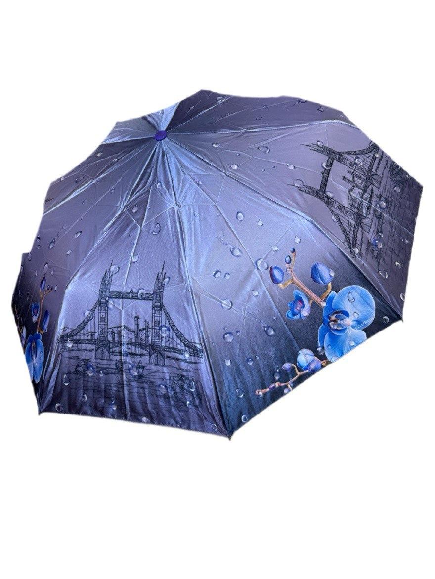 Зонт женский полуавтомат Три Слона атласная с цветами и городами (34033/1)