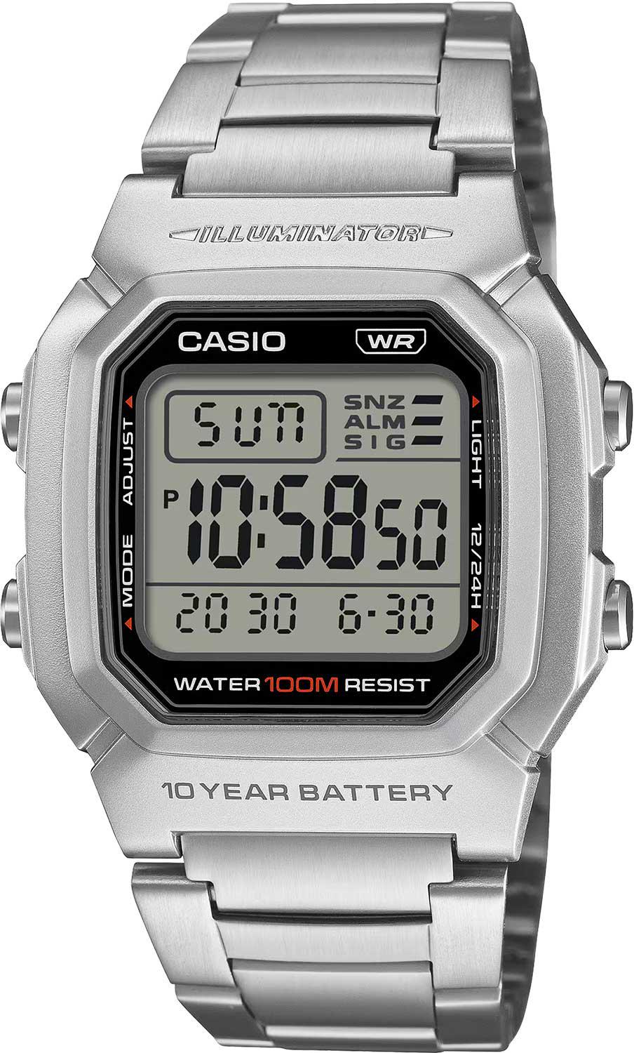 Часы мужские Casio W-800HD-1A секундомер серый циферблат