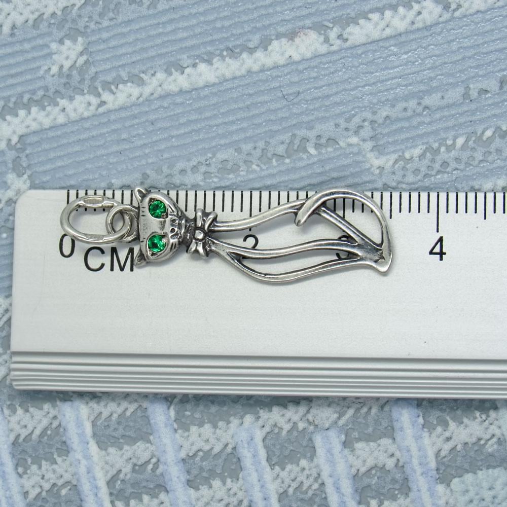Срібний підвіс з зеленими фіанітами Кішка (1129958260) - фото 2 Срібний підвіс з зеленими фіанітами Кішка (1129958260) - фото 2