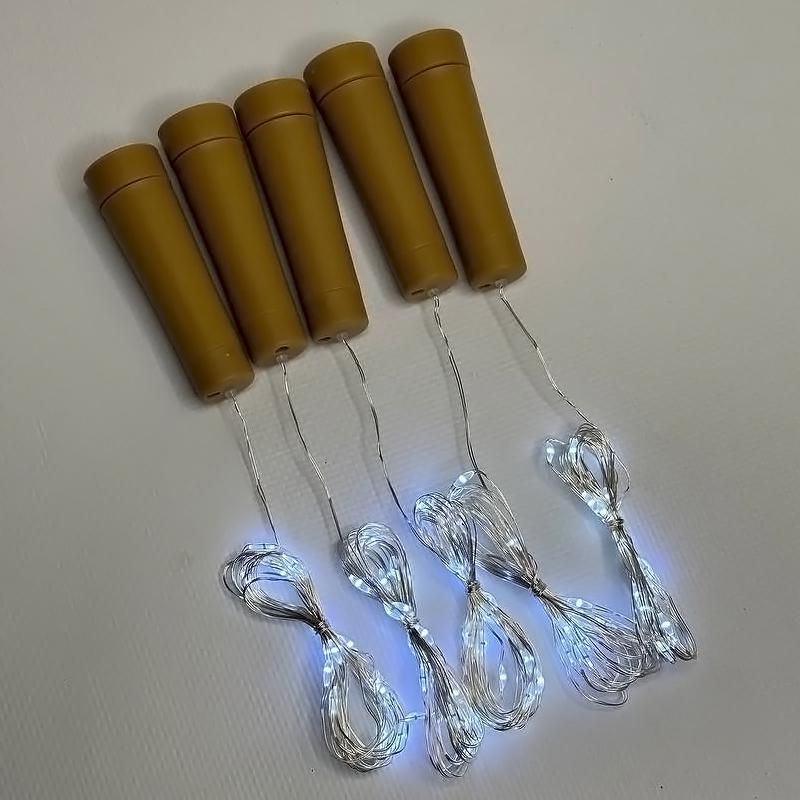Набор гирлянд пробка 5 шт. от батареек AAA/20 LED/2 м цвет холодный белый без мерцания (7970)
