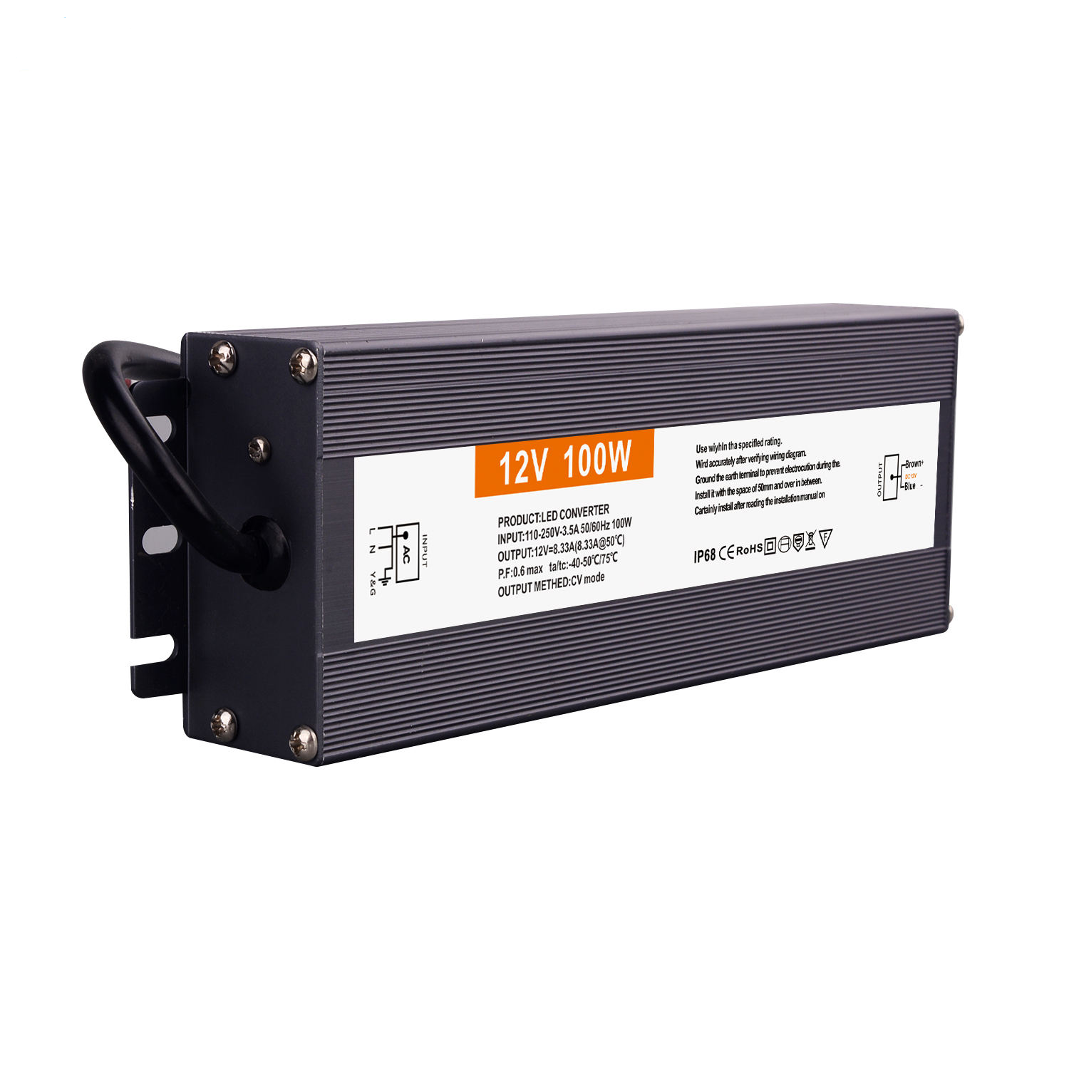 Блок питания для светодиодной ленты герметичный IP68 12V 100W (28265)